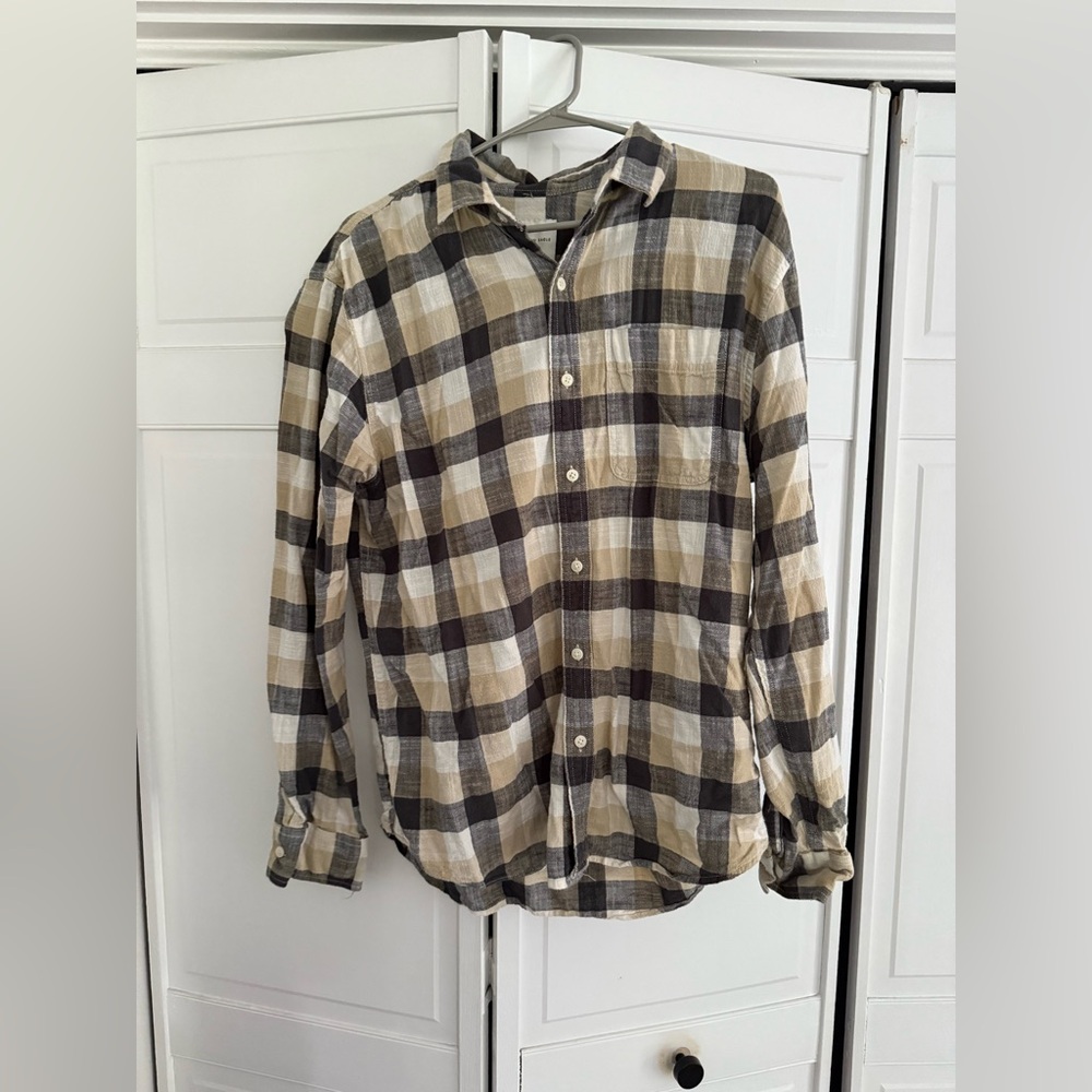 American Eagle Outfitters Black and Tan Plaid Shirt